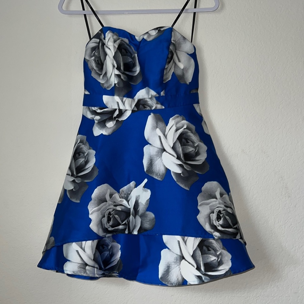 Royal Blue Floral Strapless Formal Dress